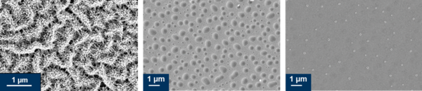 REM-Aufnahmen von der Oberflächenmorphologie keramischer Dünnschichten nach der Behandlung mit Atmosphärendruckplasmen.