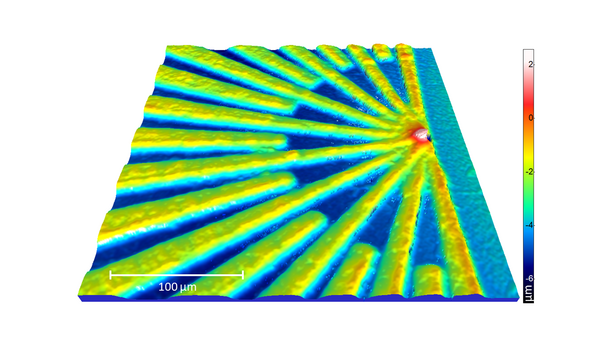 Microscope image of a laser-microstructured polymer coating.